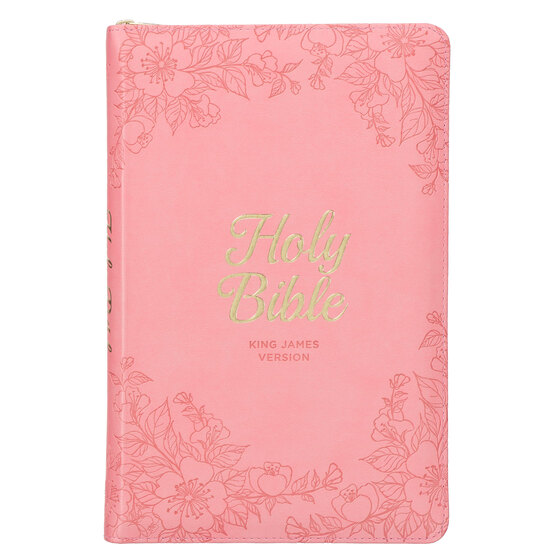 KJV DELUXE GIFT BIBLE PINK FLORAL ZIP