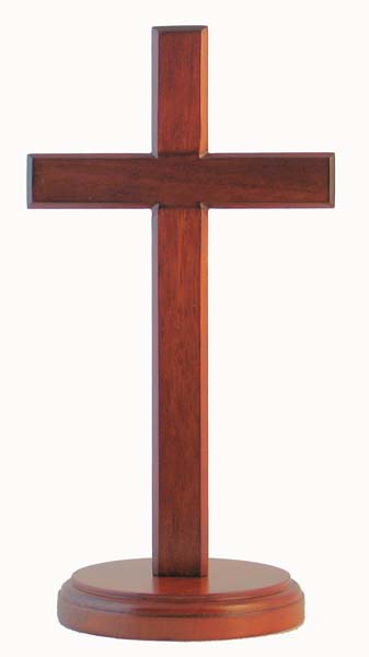 STANDING CROSS 20CM ROUND BASE DARK WOOD