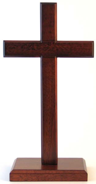 STANDING CROSS 30CM SQUARE BASE DARK WOOD