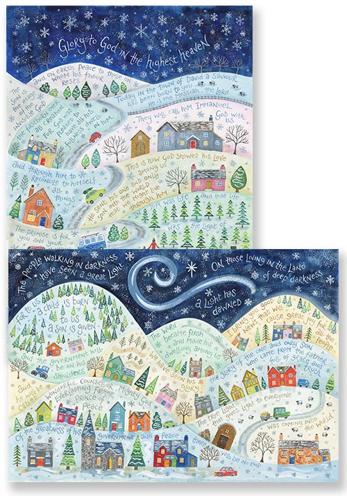 HANNAH DUNNETT A LIGHT HAS DAWNED AND GLORY TO GOD IN THE HIGHEST CHRISTMAS CARD