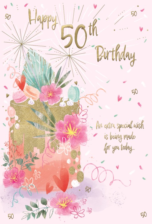 50TH BIRTHDAY CARD PINK CAKE