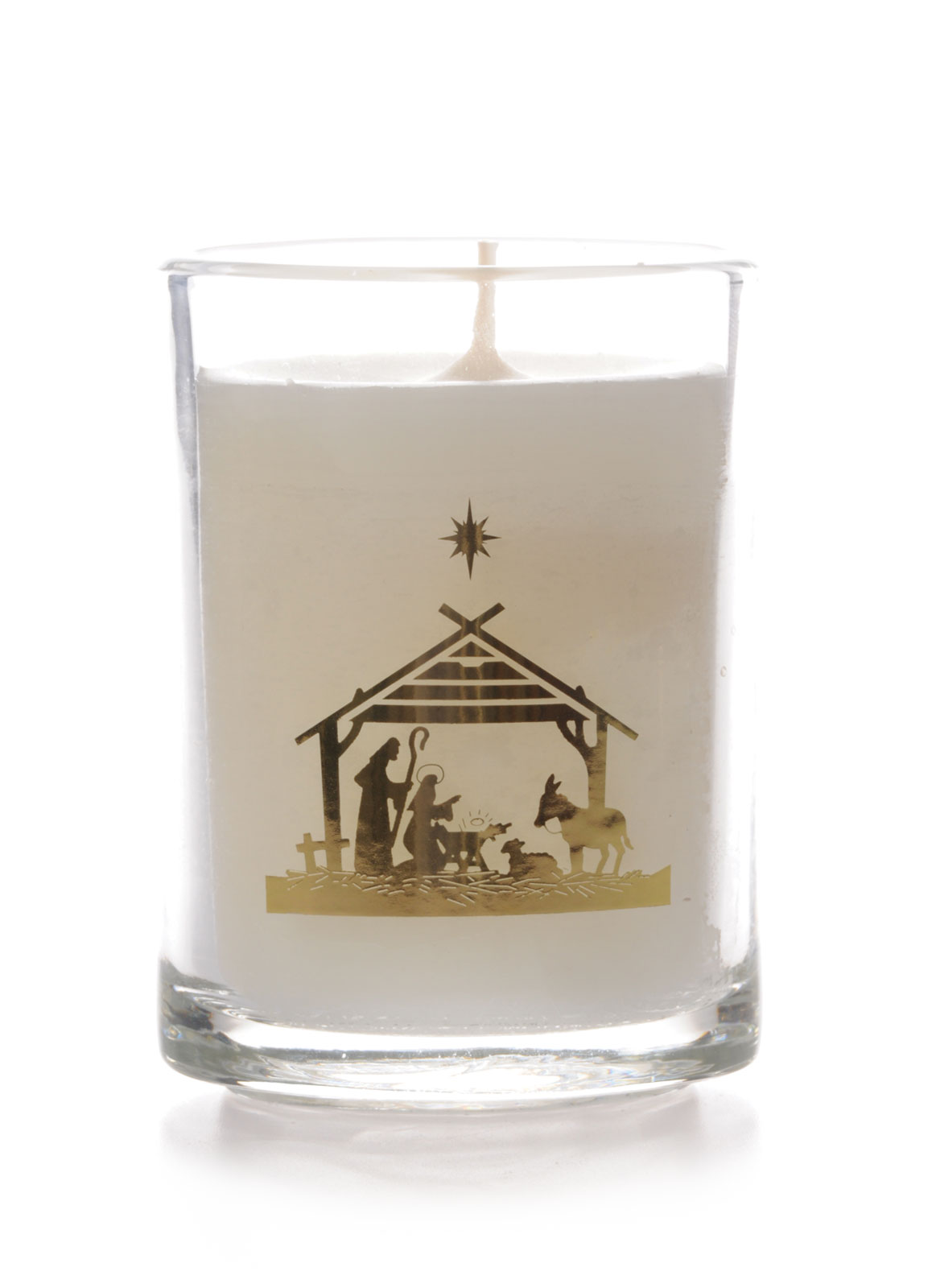 GLASS CANDLE NATIVITY DESIGN