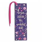 NAVY GREATFUL HEART BOOKMARK FAUX LEATHER
