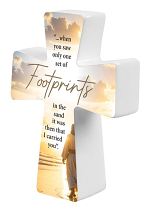 PORCELAIN MESSAGE CROSS FOOTPRINTS