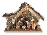 RESIN NATIVITY SCENE WITH WOOD SHED