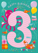 AGE 3 GIRLS GREETINGS CARD 