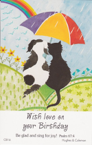 BIRTHDAY POSTCARD PACKET CATS/UMBRELLA PACK OF 12