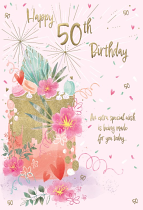 50TH BIRTHDAY CARD PINK CAKE