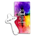 ALL THINGS ARE POSSIBLE HOLDING CROSS AND CARD
