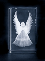 CRYSTAL GLASS BLOCK ANGEL WITH LARGE WINGS 
