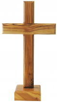 STANDING CROSS 24cm SQUARE BASE OLIVE WOOD