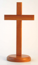 STANDING CROSS 20CM ROUND BASE NATURAL WOOD
